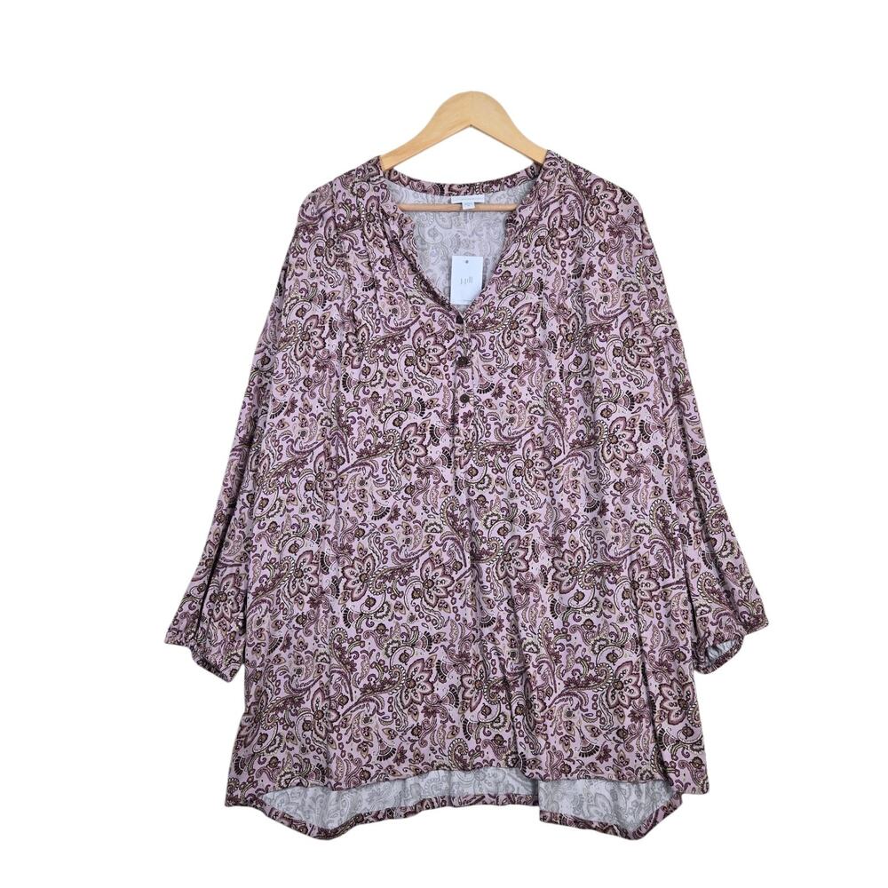 Pure Jill Paisley Floral Tunic Top 2X Pink Boho Flowy Ecovero Romantic Popover